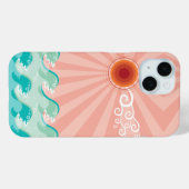 Tropisches Pink Sun Aqua Waves Sommer Beach Ozean Case-Mate iPhone Hülle (Rückseite (Horizontal))
