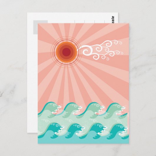 Tropisches Pink Sun Aqua Waves Sommer Beach Ozean Postkarte (Vorne/Hinten)