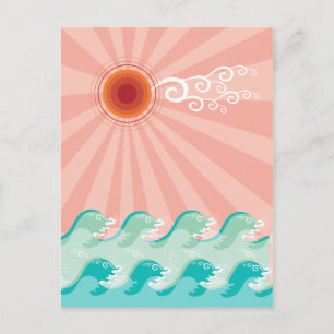 Tropisches Pink Sun Aqua Waves Sommer Beach Ozean Postkarte