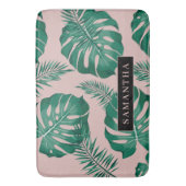 Tropisches Pink und grüne Palme Blätter Muster und Badematte (Vorderseite Vertikal)