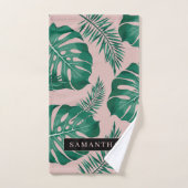 Tropisches Pink und grüne Palme Blätter Muster und Badhandtuch Set (Handtuch)