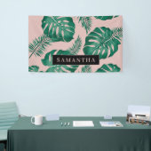 Tropisches Pink und grüne Palme Blätter Muster und Banner (Messeveranstaltung)