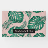 Tropisches Pink und grüne Palme Blätter Muster und Banner (Horizontal)