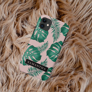 Tropisches Pink und grüne Palme Blätter Muster und Case-Mate iPhone Hülle