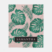 Tropisches Pink und grüne Palme Blätter Muster und Fleecedecke (Vorderseite)
