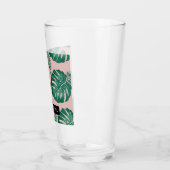 Tropisches Pink und grüne Palme Blätter Muster und Glas (Links)