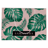 Tropisches Pink und grüne Palme Blätter Muster und Große Geschenktüte (Rückseite)