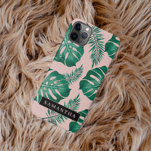 Tropisches Pink und grüne Palme Blätter Muster und iPhone 11Pro Max Hülle