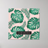 Tropisches Pink und grüne Palme Blätter Muster und Leinwanddruck (Vorderseite)
