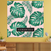 Tropisches Pink und grüne Palme Blätter Muster und Leinwanddruck (Insitu (Wohnzimmer))