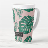 Tropisches Pink und grüne Palme Blätter Muster und Milchtasse (Rechte Ecke)