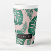 Tropisches Pink und grüne Palme Blätter Muster und Milchtasse (Vorderseite)