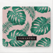 Tropisches Pink und grüne Palme Blätter Muster und Mousepad (Vorne)
