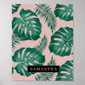 Tropisches Pink und grüne Palme Blätter Muster und Poster (Vorne)