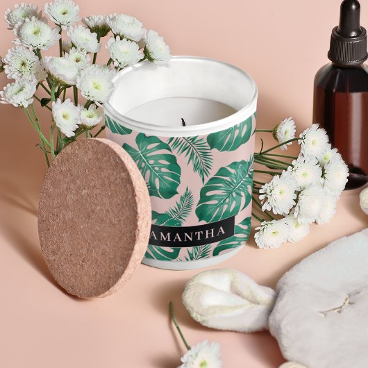 Tropisches Pink und grüne Palme Blätter Muster und Quadratischer Aufkleber