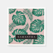 Tropisches Pink und grüne Palme Blätter Muster und Serviette (Vorderseite)