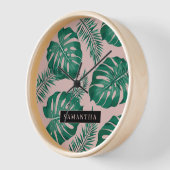 Tropisches Pink und grüne Palme Blätter Muster und Uhr (Winkel)