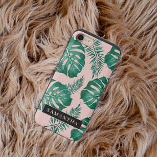 Tropisches Pink und grüne Palme Blätter Muster und iPhone 8/7 Slider Hülle