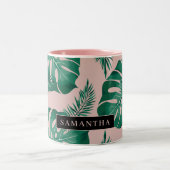 Tropisches Pink und grüne Palme Blätter Muster und Zweifarbige Tasse (Mittel)