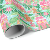 Tropisches Pink und grünes Weihnachtsgebäck Stadt Geschenkpapier (Rolleneckpunkt)