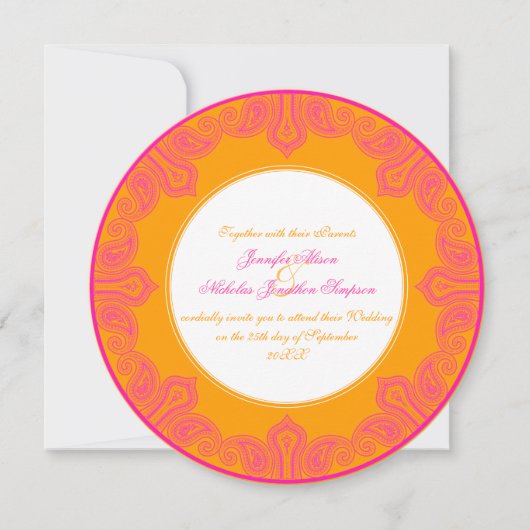 Tropisches Pink und Orange Paisley Mandala Wedding Einladung (Vorderseite)