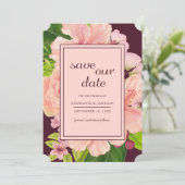Tropisches Pink und Pfirsichfarben Save The Date (Stehend Vorderseite)