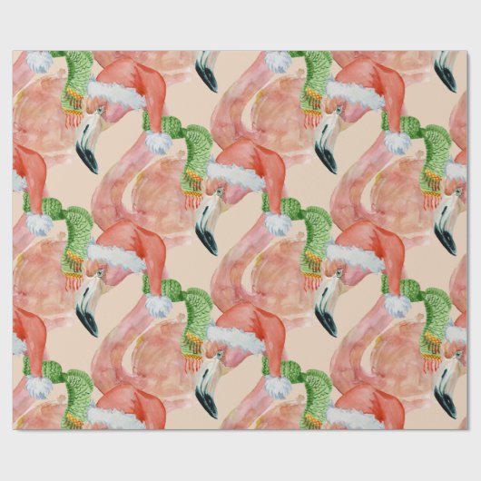 Tropisches Pink Weihnachts Flamingos Weihnachtsman Geschenkpapier (Flach)