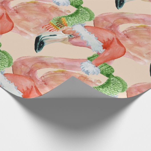 Tropisches Pink Weihnachts Flamingos Weihnachtsman Geschenkpapier (Ecke)