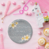 Tropisches Plumeria Blume Grau-Gelb Sommer Party Pappteller (Party)