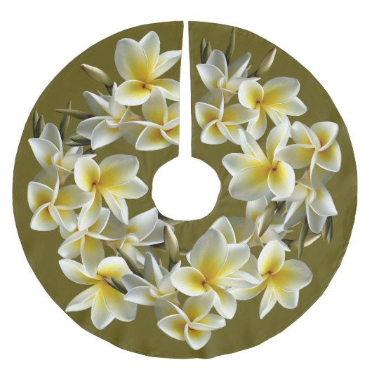 Tropisches Plumeria Border Weihnachtsbaumrock Polyester Weihnachtsbaumdecke (Vorderseite)