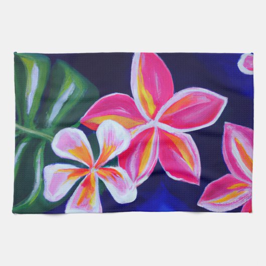 Tropisches Plumeria frangipani Küchendekor Handtuc Geschirrtuch (Horizontal)