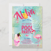 Tropisches POOL PARTY Flamingo Ananas Aloha Luau Einladung (Vorderseite)