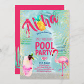 Tropisches POOL PARTY Flamingo Ananas Aloha Luau Einladung (Vorne/Hinten)