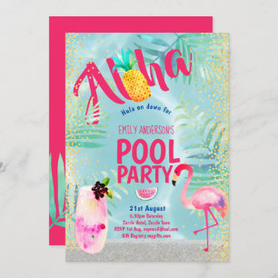 Tropisches POOL PARTY Flamingo Ananas Aloha Luau Einladung