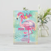 Tropisches POOL PARTY Flamingo Ananas Aloha Luau Einladung (Stehend Vorderseite)