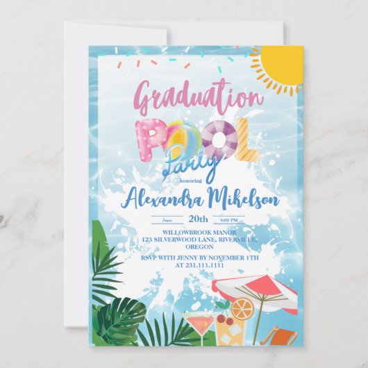 Tropisches Pool Party Sommer Abschluss Einladung (Vorderseite)