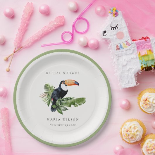 Tropisches Rainforest Toucan Coral Brautparty Pappteller (Party)