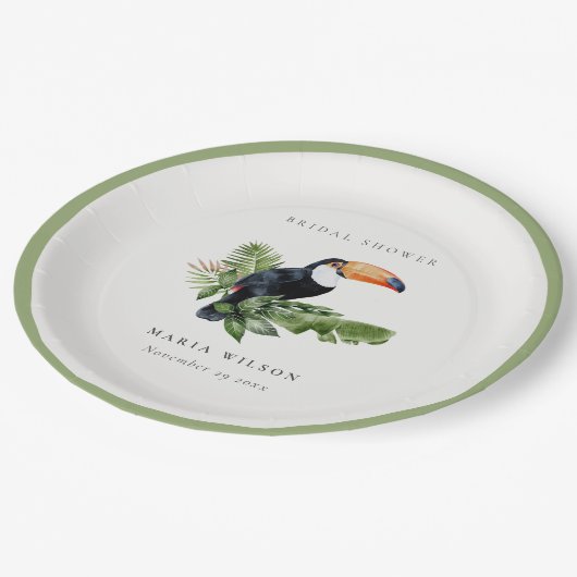 Tropisches Rainforest Toucan Coral Brautparty Pappteller (Schrägansicht)