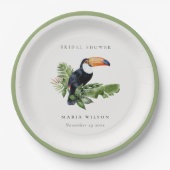 Tropisches Rainforest Toucan Coral Brautparty Pappteller (Vorderseite)