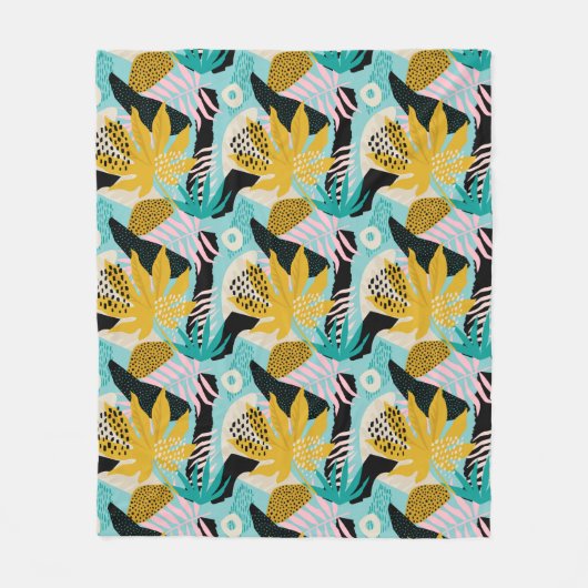 Tropisches Regenwald-Blätter Muster Fleecedecke (Vorderseite)