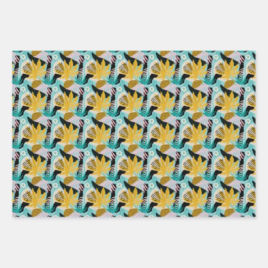 Tropisches Regenwald-Blätter Muster Geschenkpapier Set (Vorderseite)