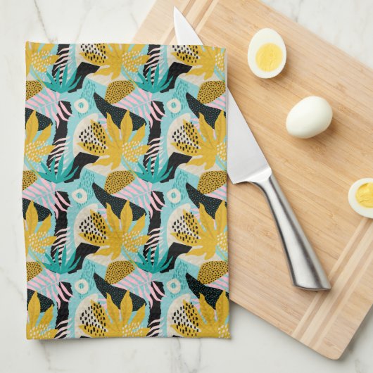 Tropisches Regenwald-Blätter Muster Geschirrtuch (Viertel Falte)