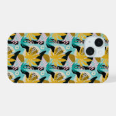 Tropisches Regenwald-Blätter Muster iPhone 15 Hülle (Rückseite (Horizontal))