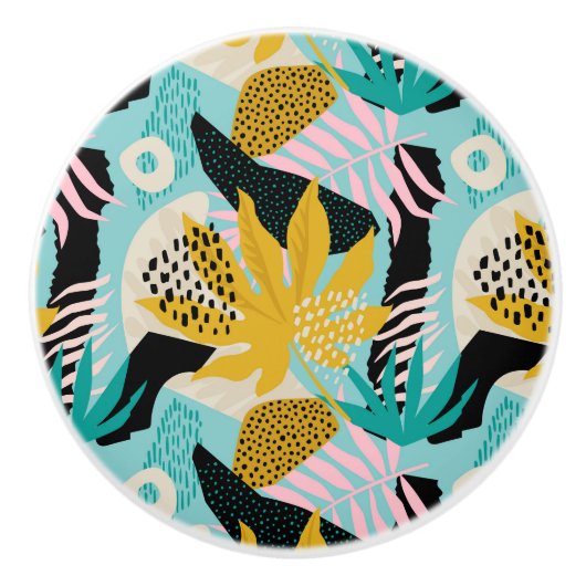 Tropisches Regenwald-Blätter Muster Keramikknauf (Vorderseite)