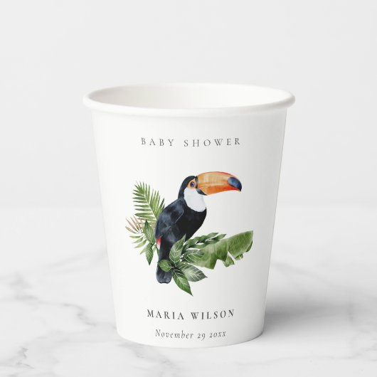 Tropisches Regenwald Toucan Foliage Babydusche Pappbecher (Rückseite)