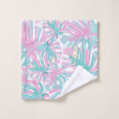 Tropisches Rosa-Blätter Badhandtuch Set (Waschlappen)