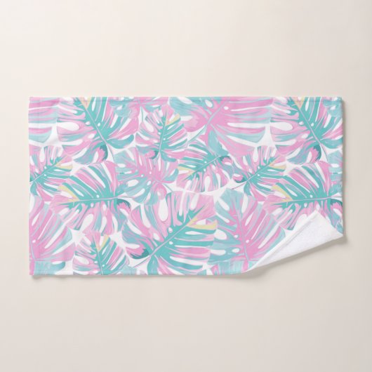 Tropisches Rosa-Blätter Badhandtuch Set (Handtuch)