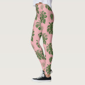 Tropisches rosa Botanisches Monstera-Blätter Muste Leggings (Links)
