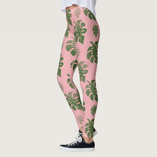 Tropisches rosa Botanisches Monstera-Blätter Muste Leggings (Links)