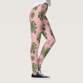 Tropisches rosa Botanisches Monstera-Blätter Muste Leggings (Rechts)